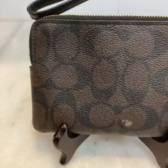 Coach Wristlet Bag Purse Small Signature Canvas Corner Zip Wallet Pouch - Picture 5 of 12